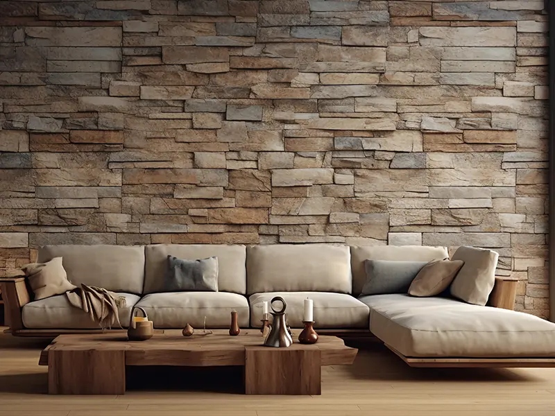 Kunststein Wand Wohnzimmer